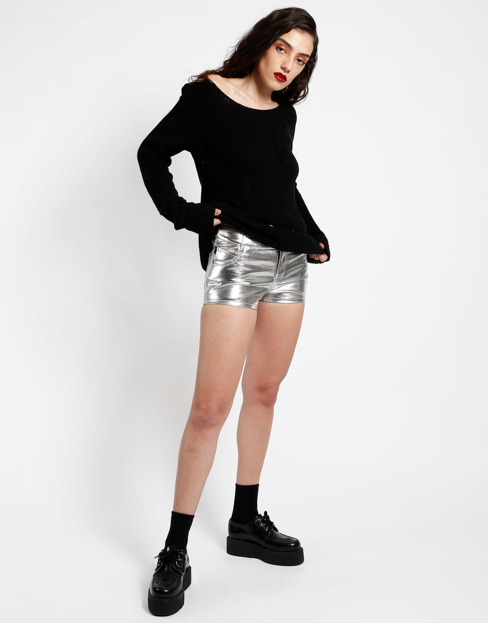 FAUX LEATHER METALLIC BOOTY SHORT