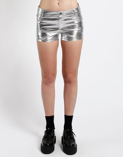 FAUX LEATHER METALLIC BOOTY SHORT – TRIPP NYC